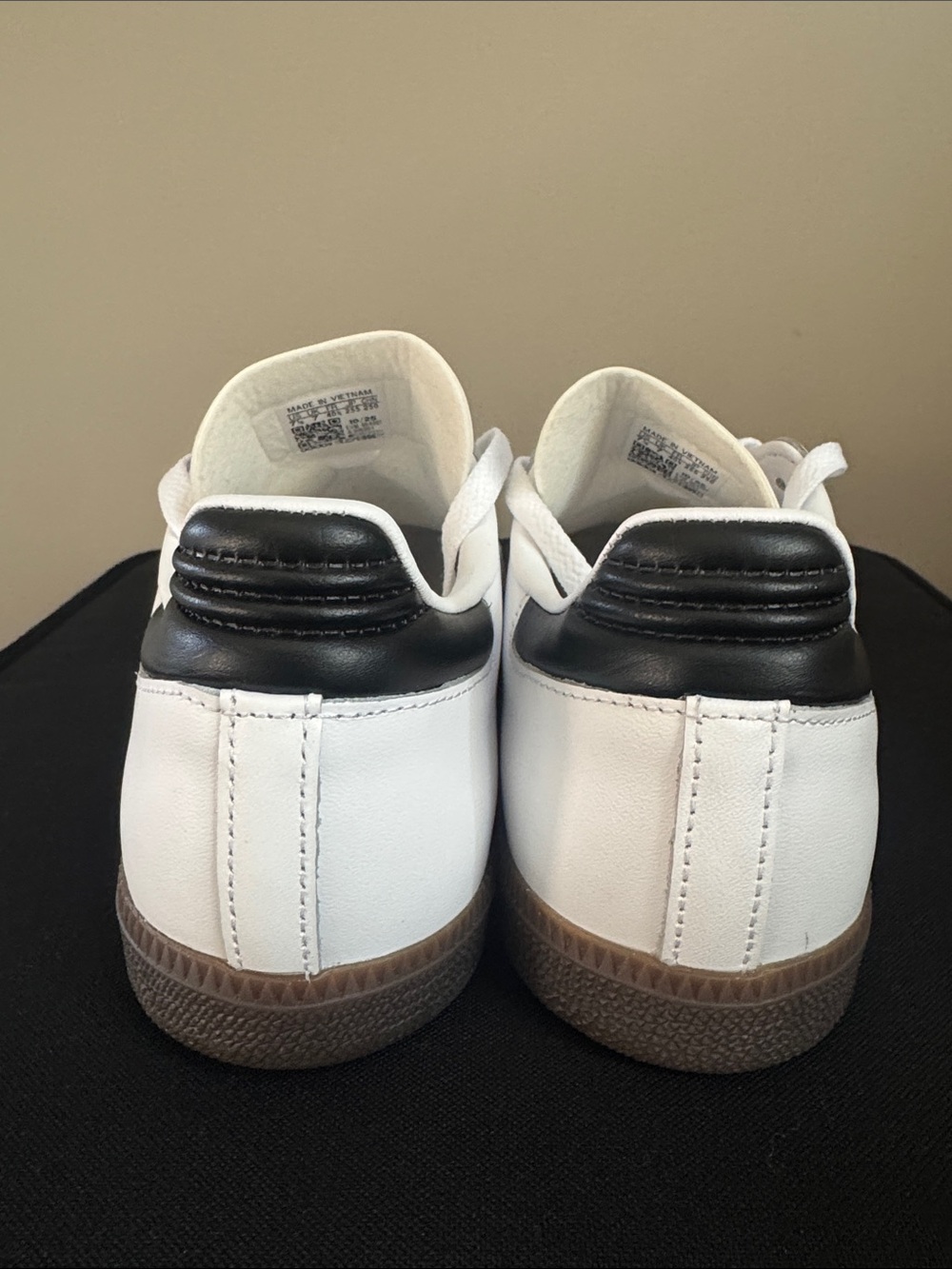 adidas Samba Sneakers in White with Black Stripes and Gum Sole - Picture 3 of 5